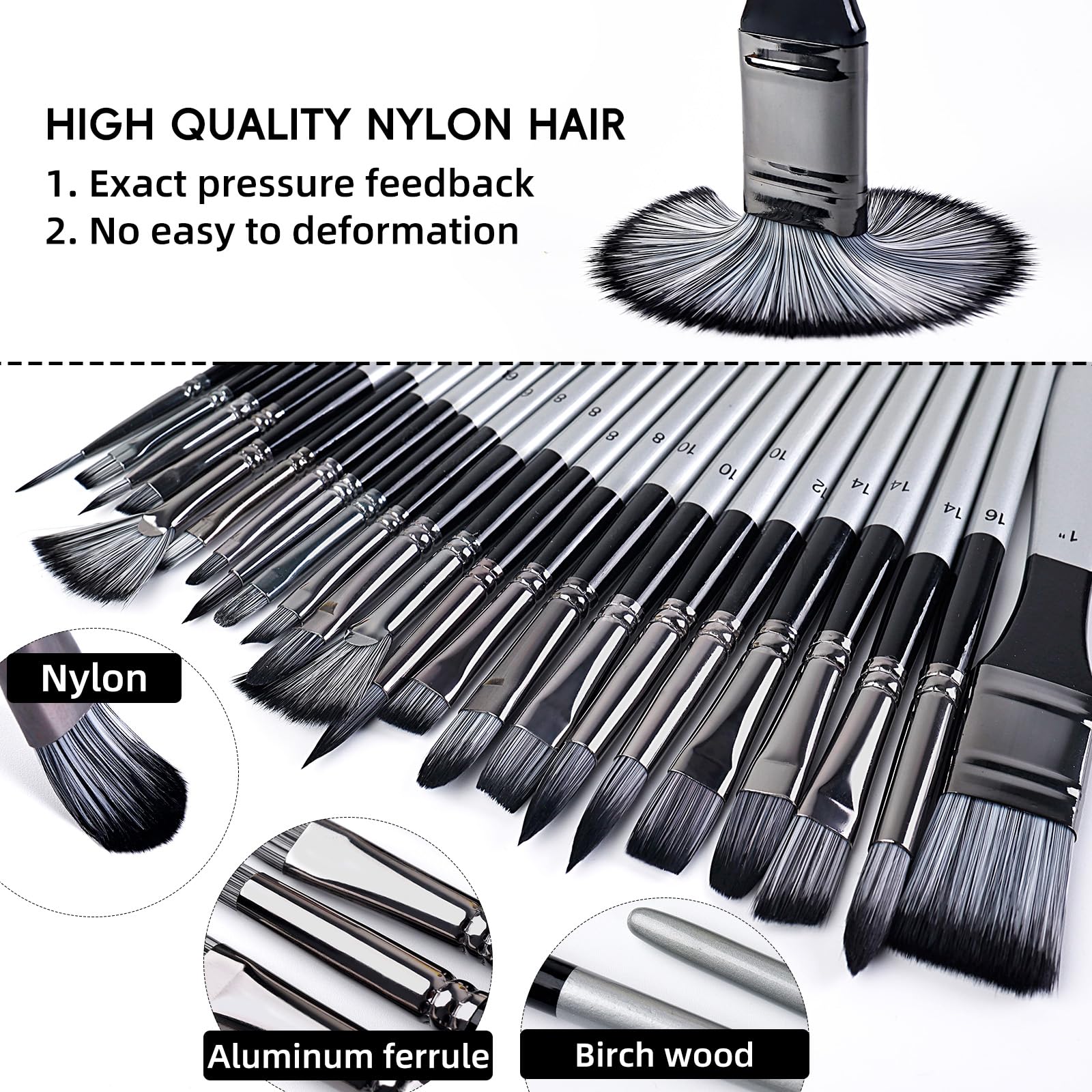 24-Piece Professional Artist Paint Brush Set.